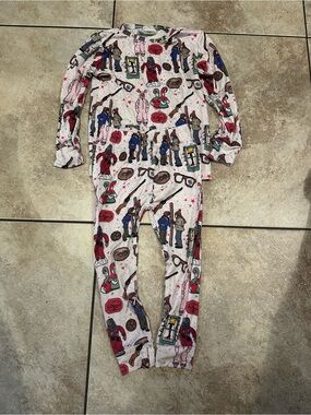 Bunny knots Long Sleeve Print Pajama Set - White with Multicolor